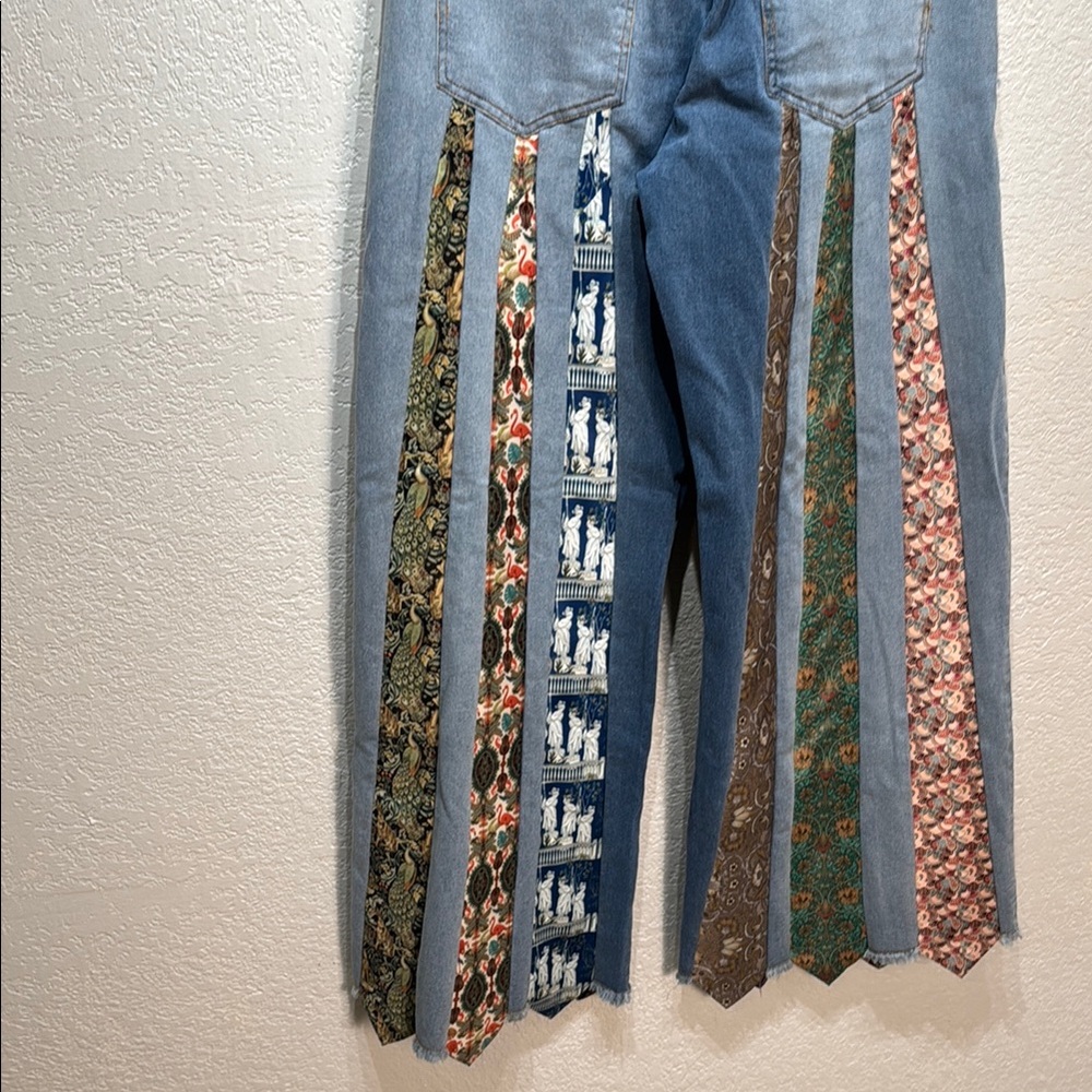 Light Wash Blue Wide Leg Jeans with Floral Patch Panels - Picture 9 of 14